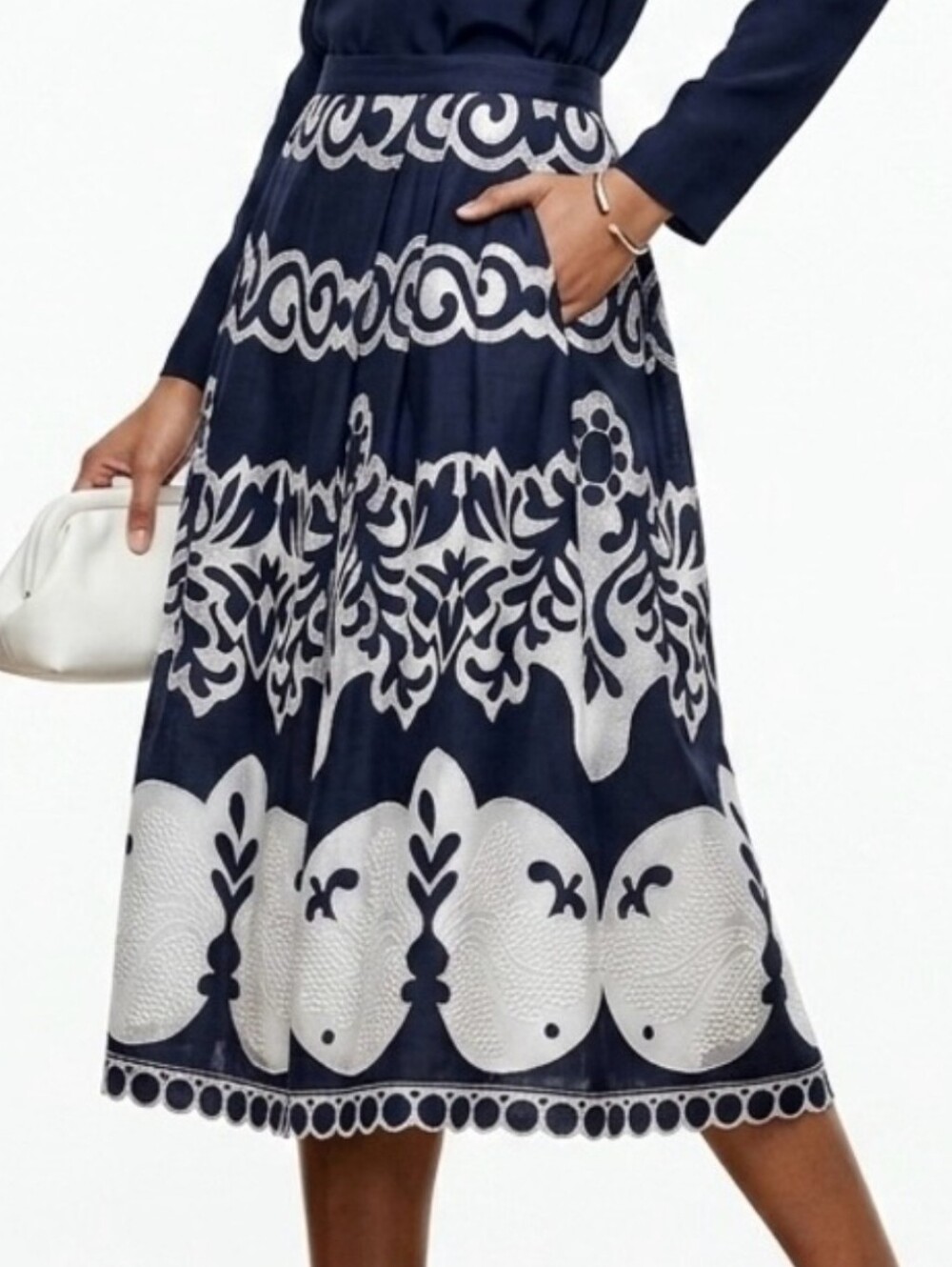 NWT J Crew Lace Medallion Navy & White Skirt, Size 14